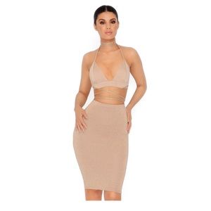 NEW Oh Polly - Metallic Knit Two Piece Set in Gold